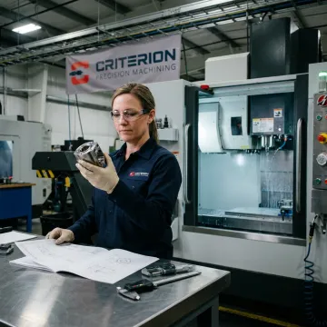 CNC machinist inspecting precision metal components