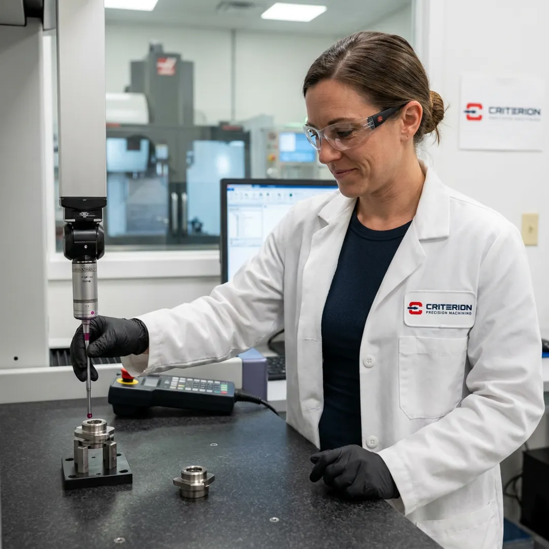 Technician inspecting machined space components