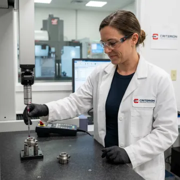Technician inspecting machined space components