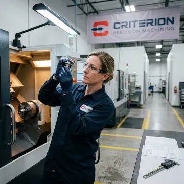 CNC machinist inspecting precision components