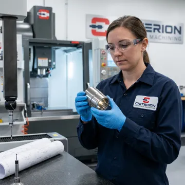 Engineer inspecting aerospace optical component