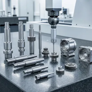 Precision CNC machined aerospace and medical components on an inspection table