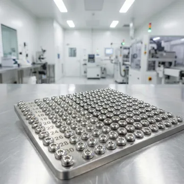 ISO-certified precision machined medical device components on an inspection table