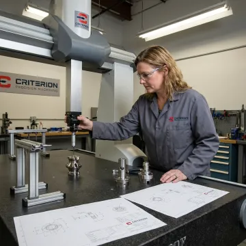 Technician inspecting precision aerospace components