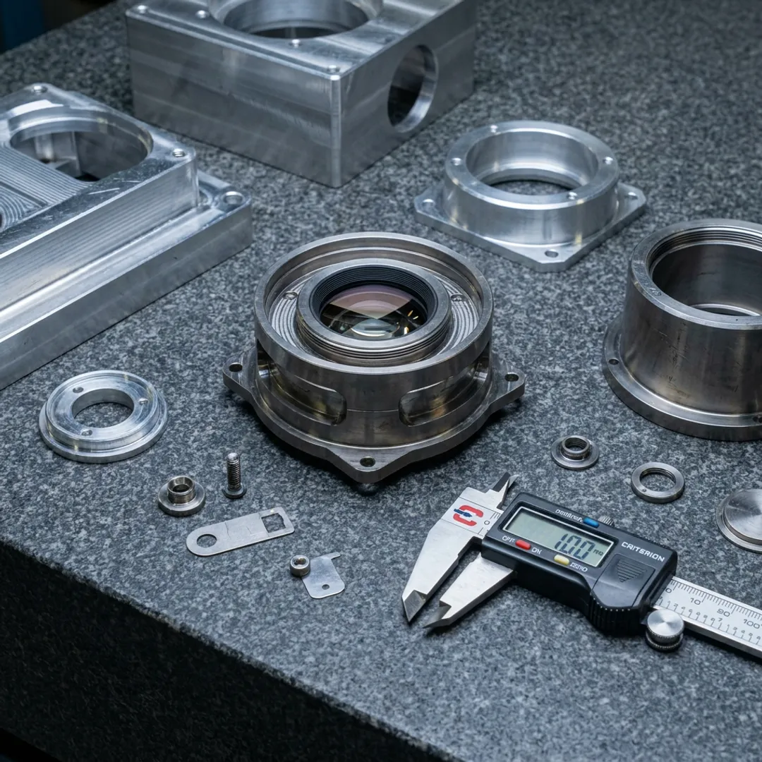 Aerospace optical components on inspection table
