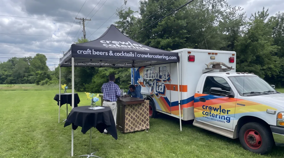 Crowler Catering Thirst Aid mobile bar ambulance serving craft cocktails at holiday event
