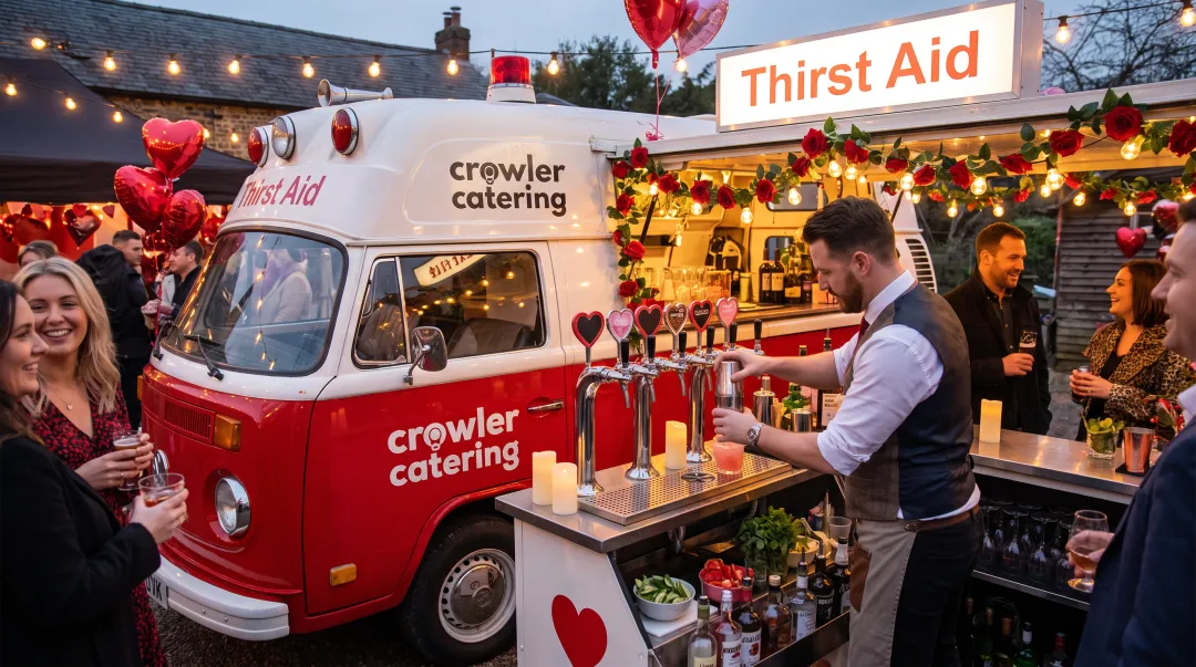 Thirst Aid mobile bar serving signature Valentine's cocktails at private catered event