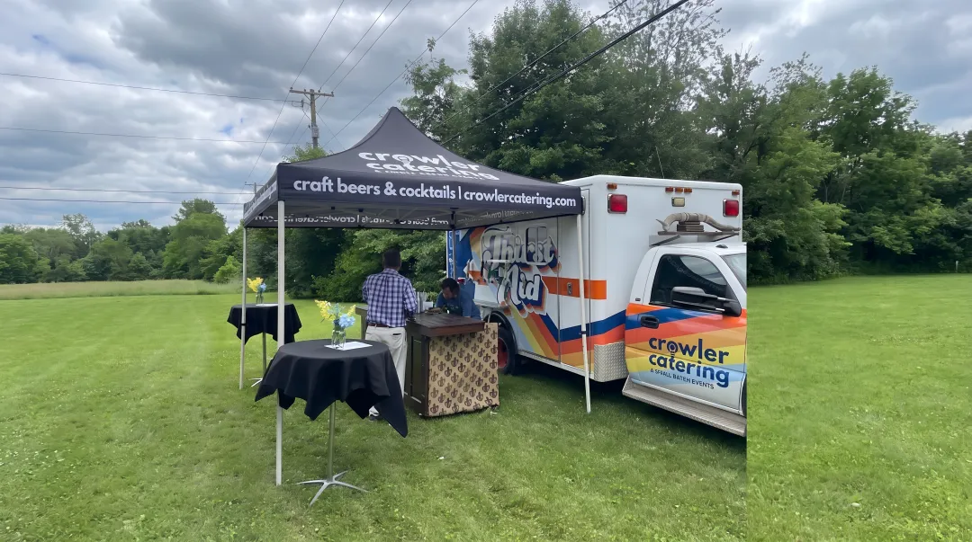 Crowler Catering Thirst Aid mobile bar ambulance with tap system serving Easter brunch cocktails