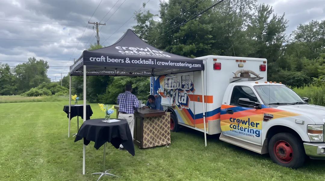 Crowler Catering Thirst Aid mobile bar ambulance serving craft cocktails at corporate event