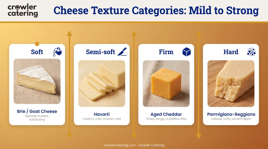 Cheese texture and flavor progression guide from soft to hard varieties
