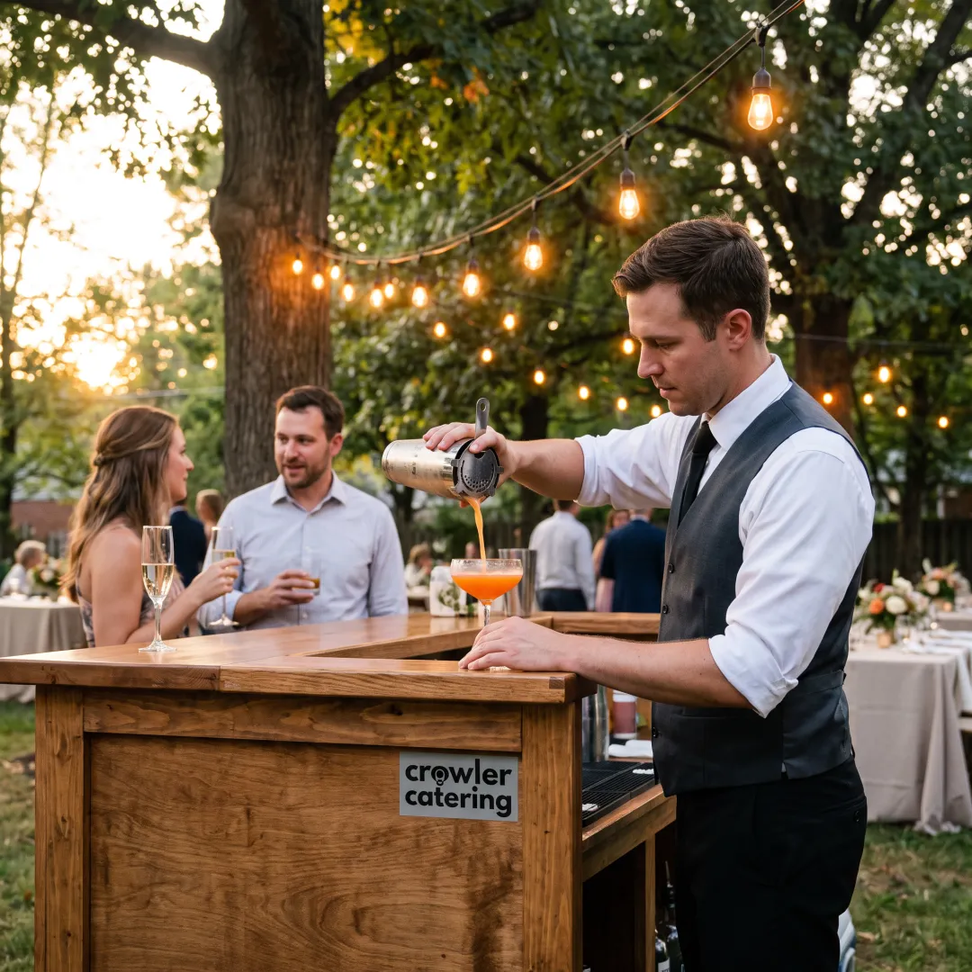 Wedding guests enjoying cocktails at a mobile bar