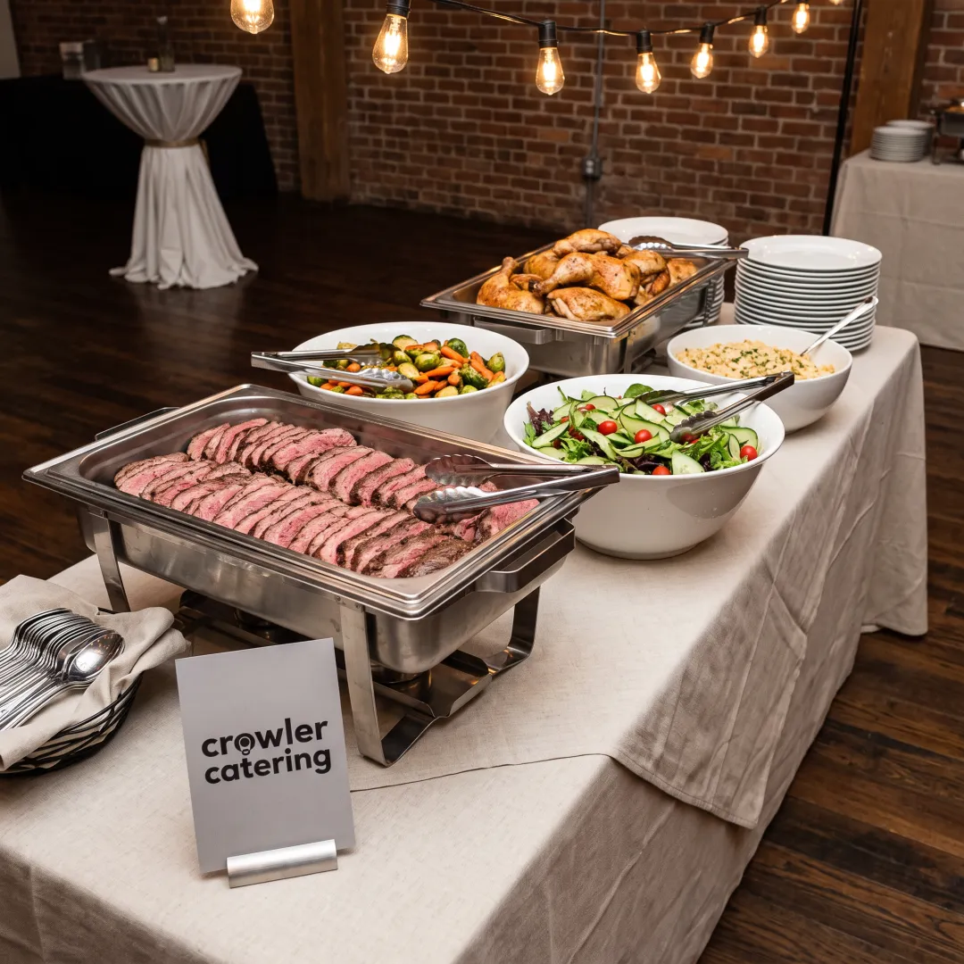 Catered buffet dinner spread