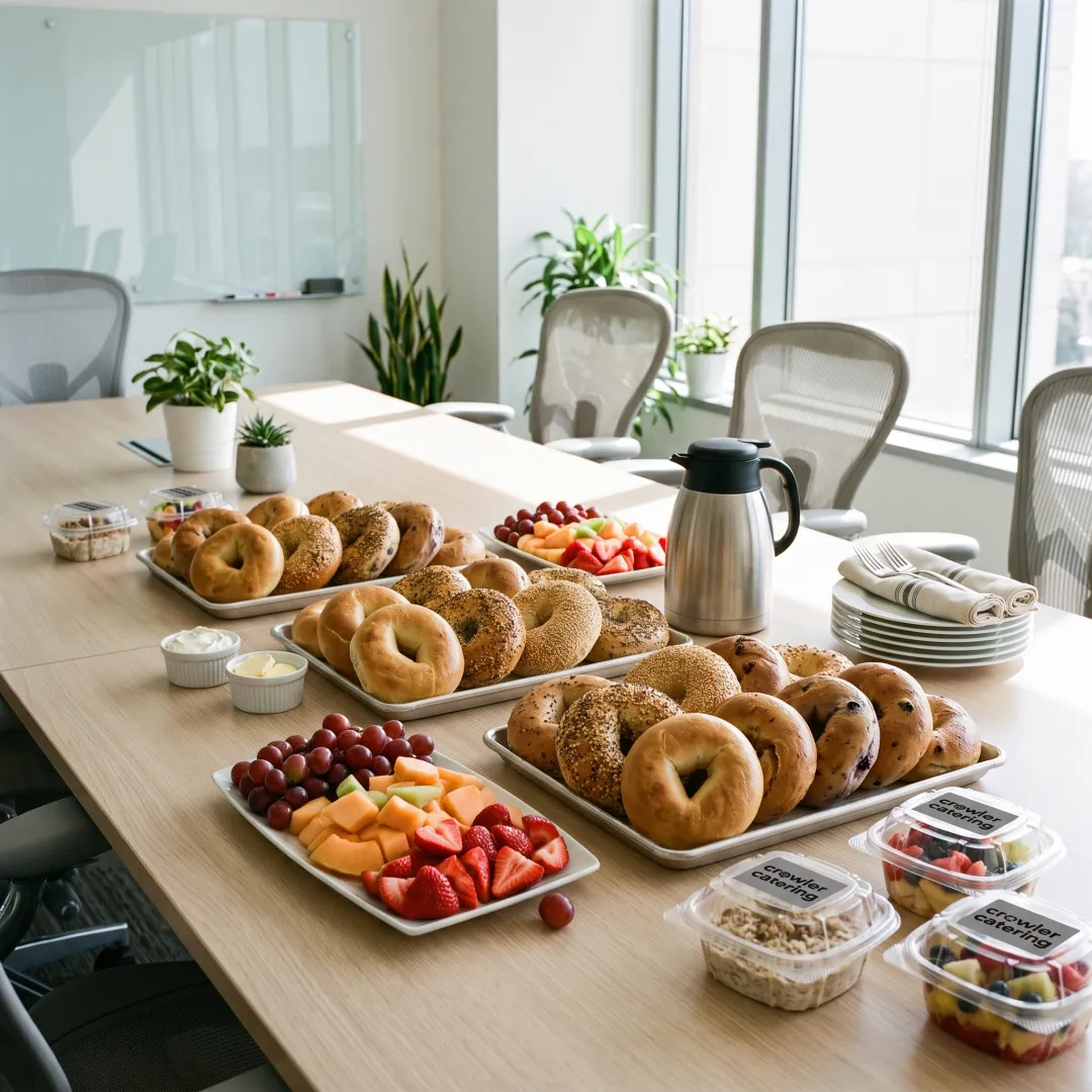 Bagel catering spread for a group event