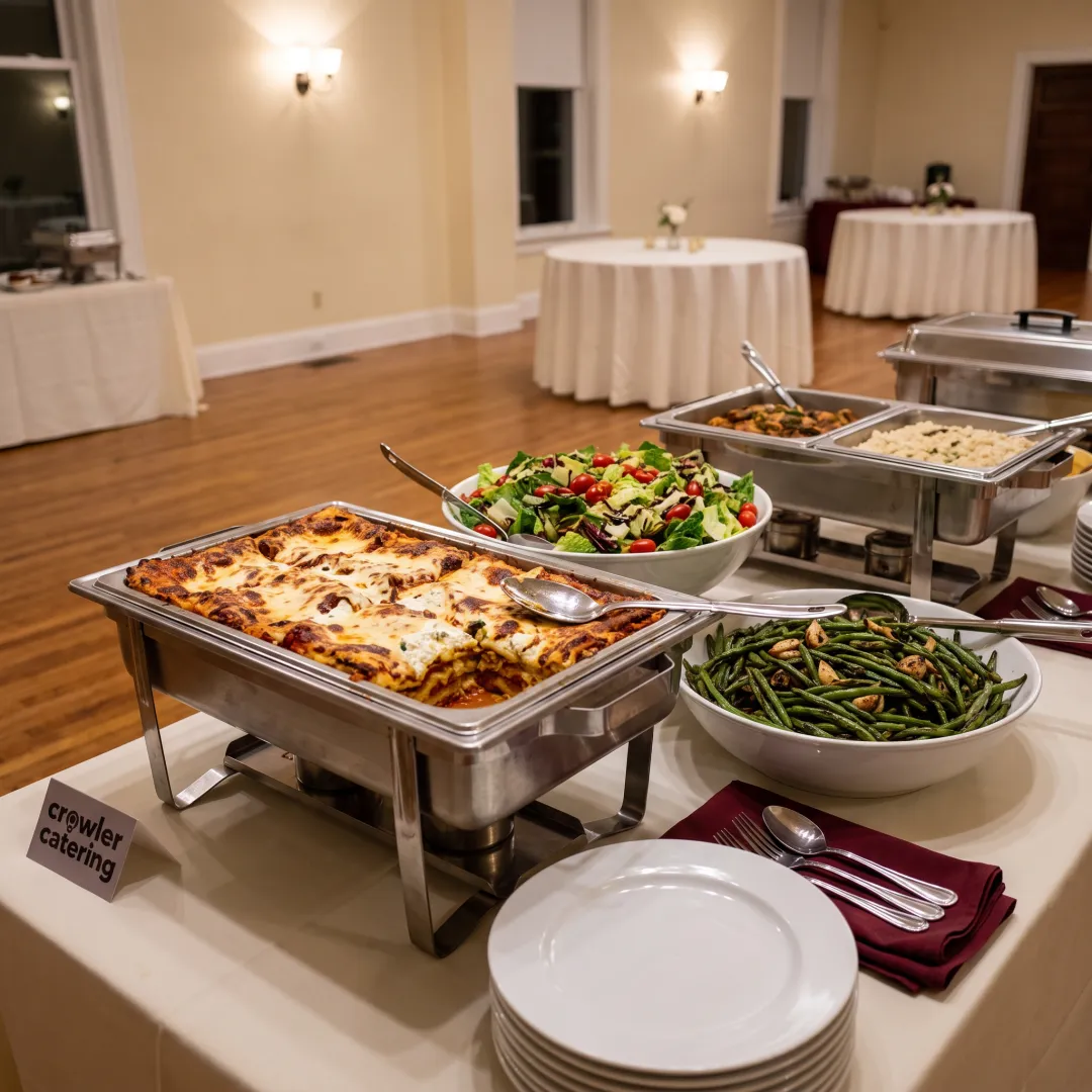 Italian-style buffet spread prepared for an event