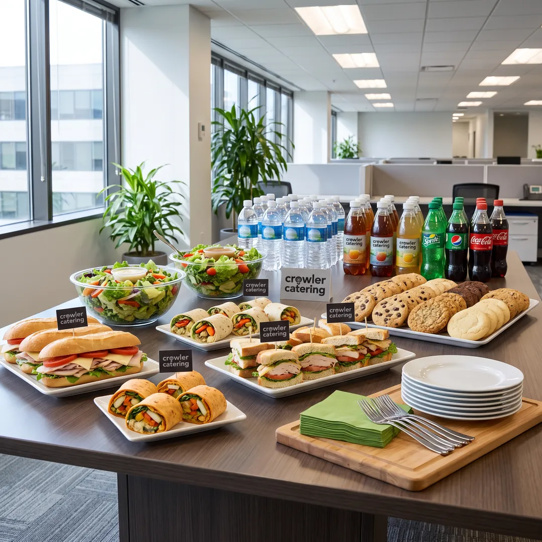 Individually packaged office lunch spread