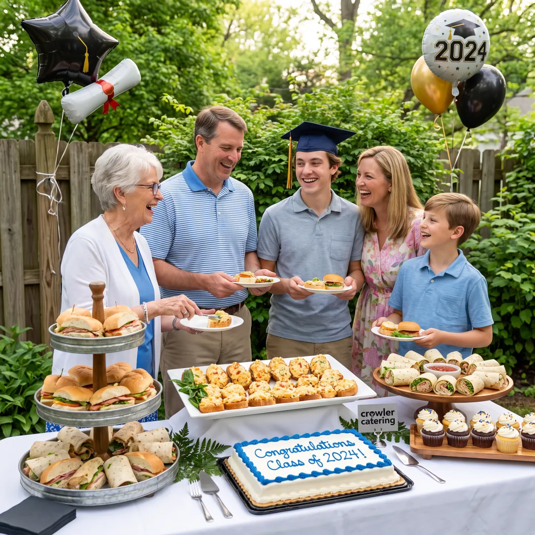Graduation party buffet with catered food