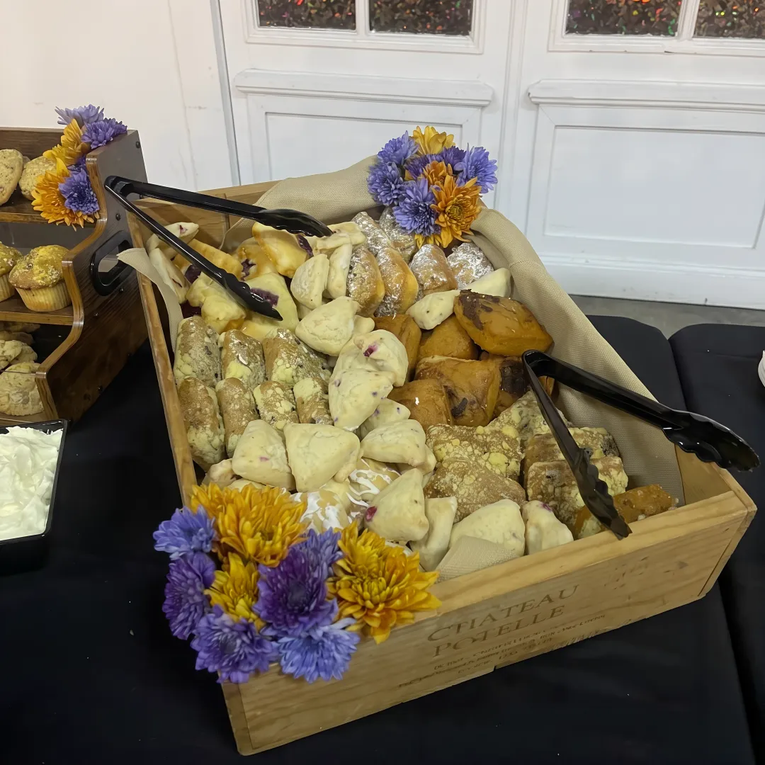 Catered breakfast sandwiches at a wedding