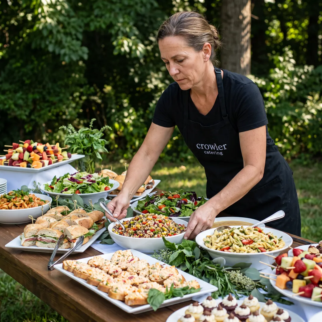 Caterer arranging fresh food for a party