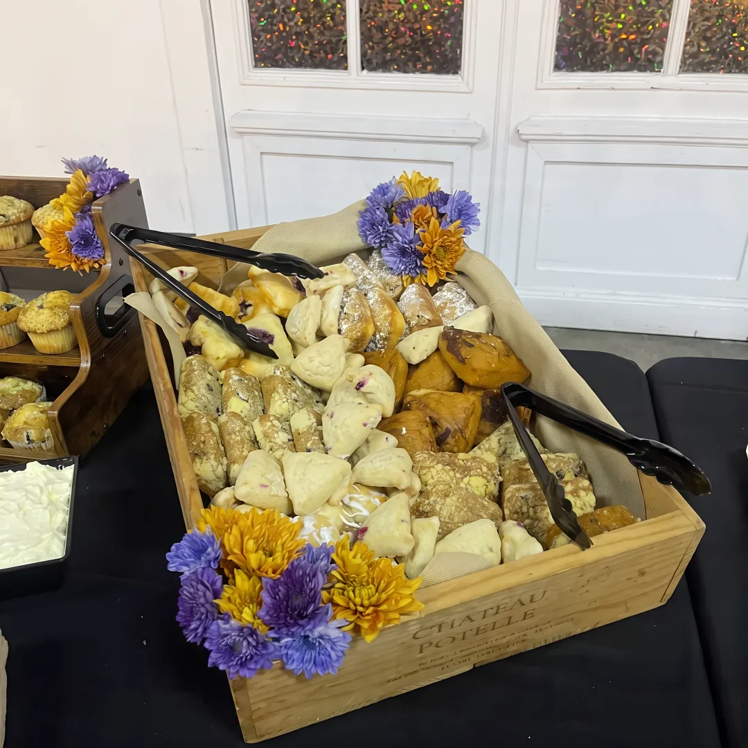 Breakfast catering spread for a group