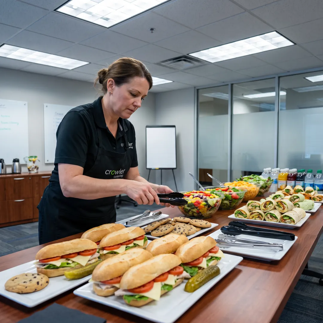 Catered sandwiches and salads for an office meeting