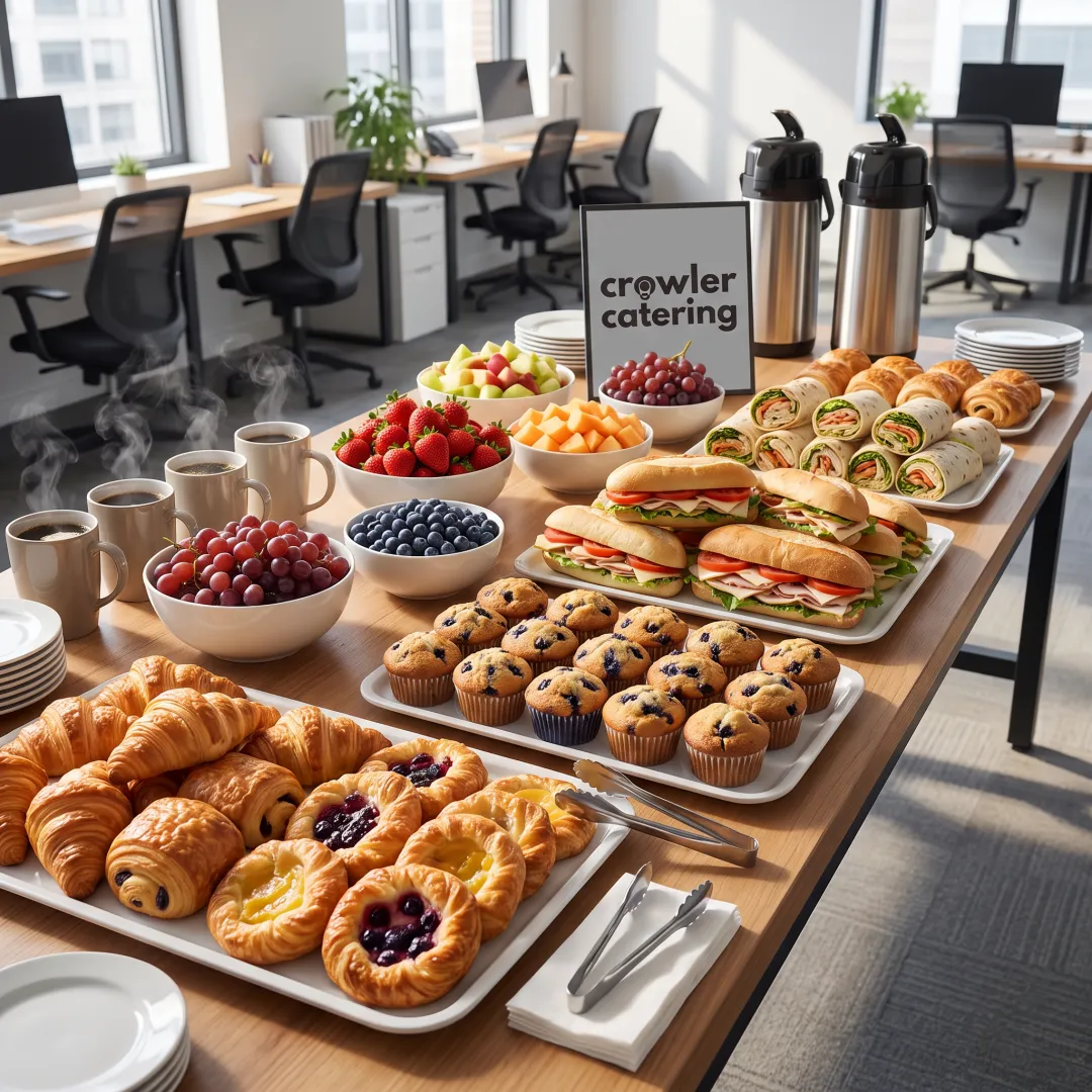 Fresh catered breakfast spread for a group