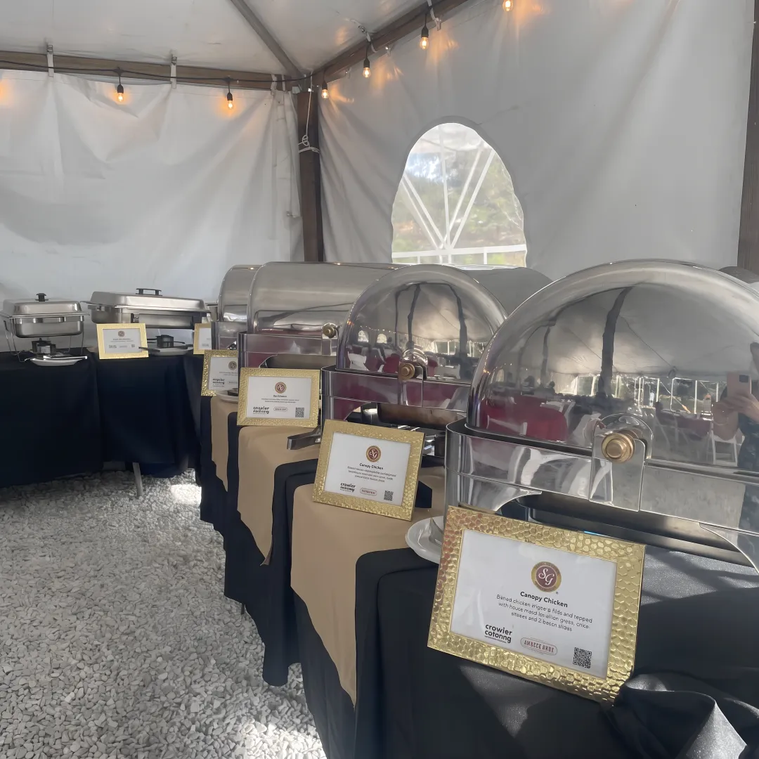 Guests serving themselves from a catered buffet
