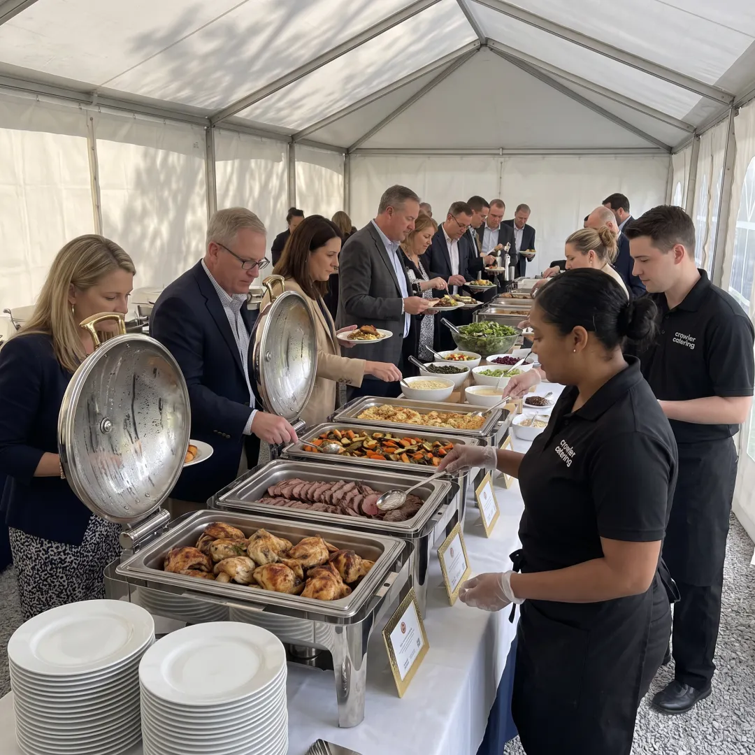 Guests serving themselves from a catered buffet