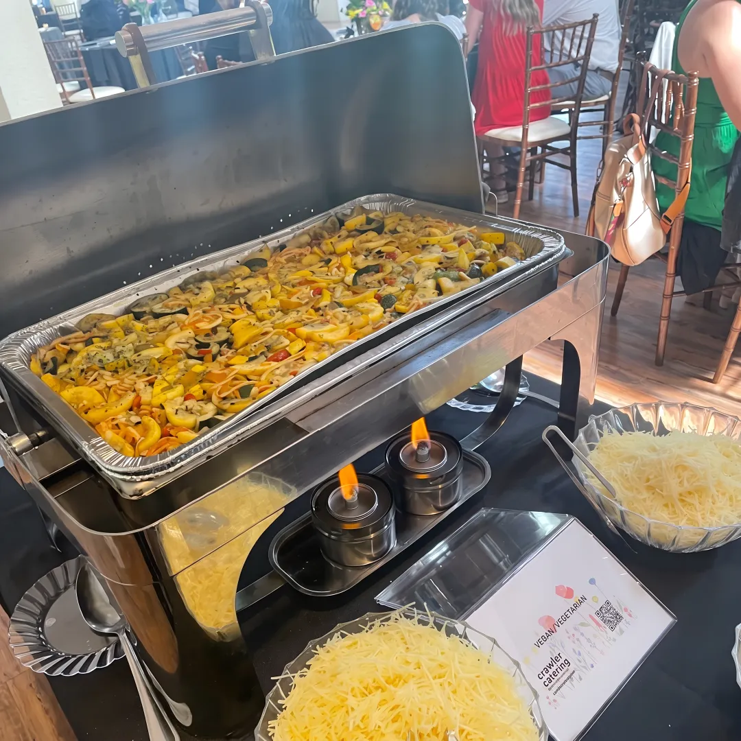 Colorful catered buffet spread ready for guests