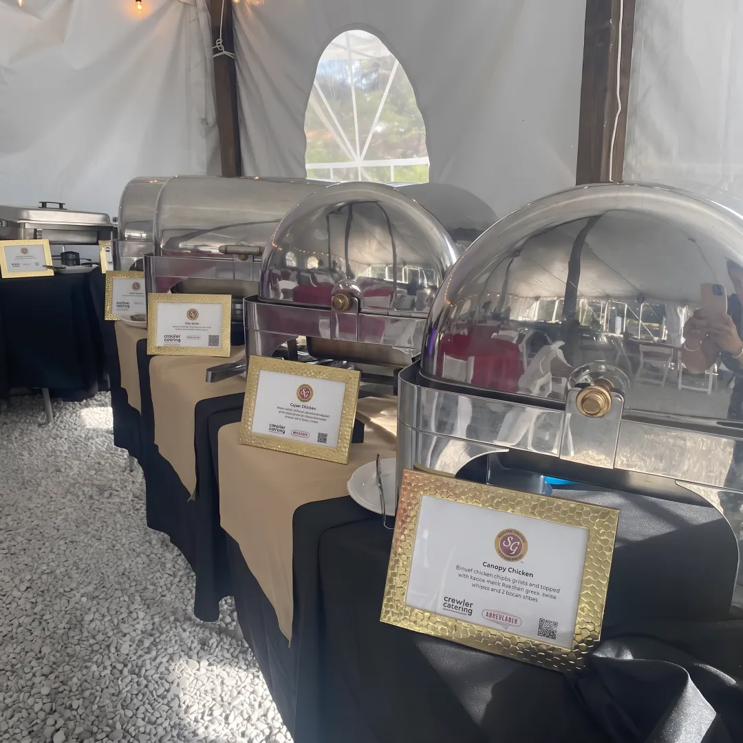 Guests choosing food from a catered buffet