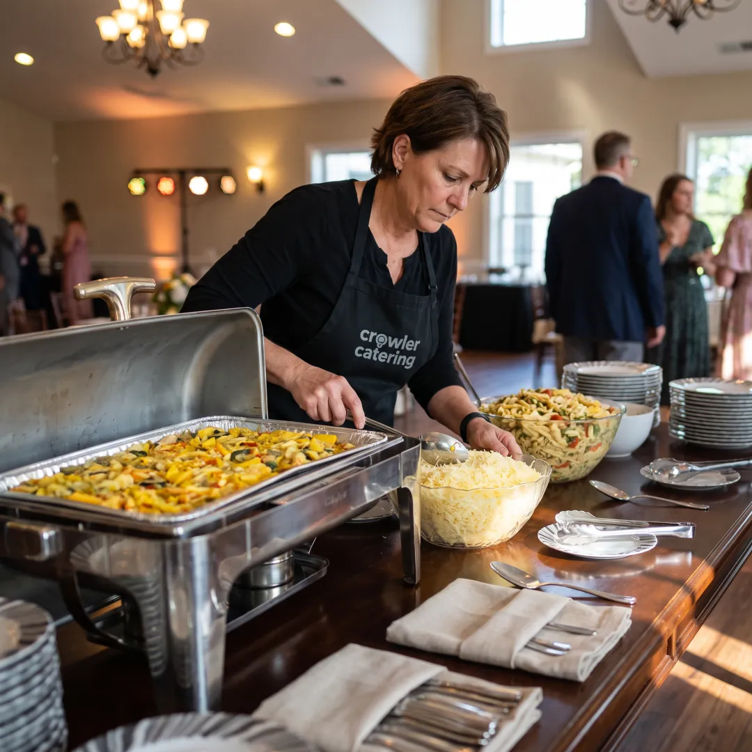 Caterer arranging a buffet for guests