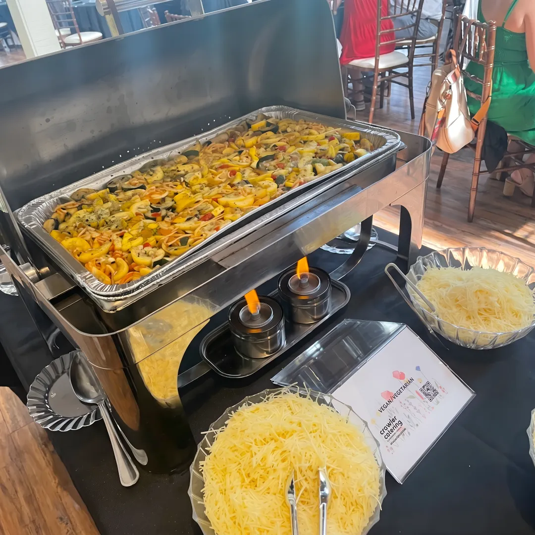 Catered family buffet with salads and entrées