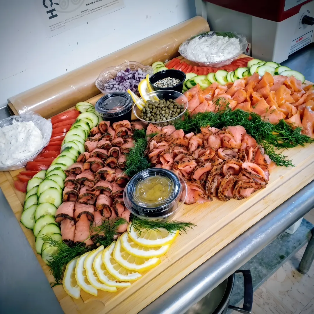 Caterer preparing an event food display