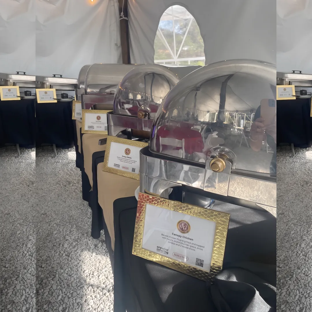 Catered event buffet with assorted dishes