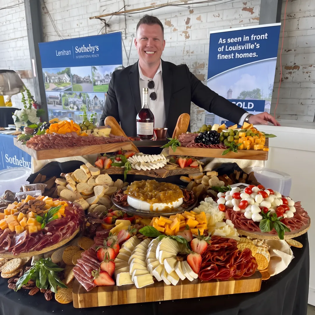 Catered buffet and charcuterie spread in a home