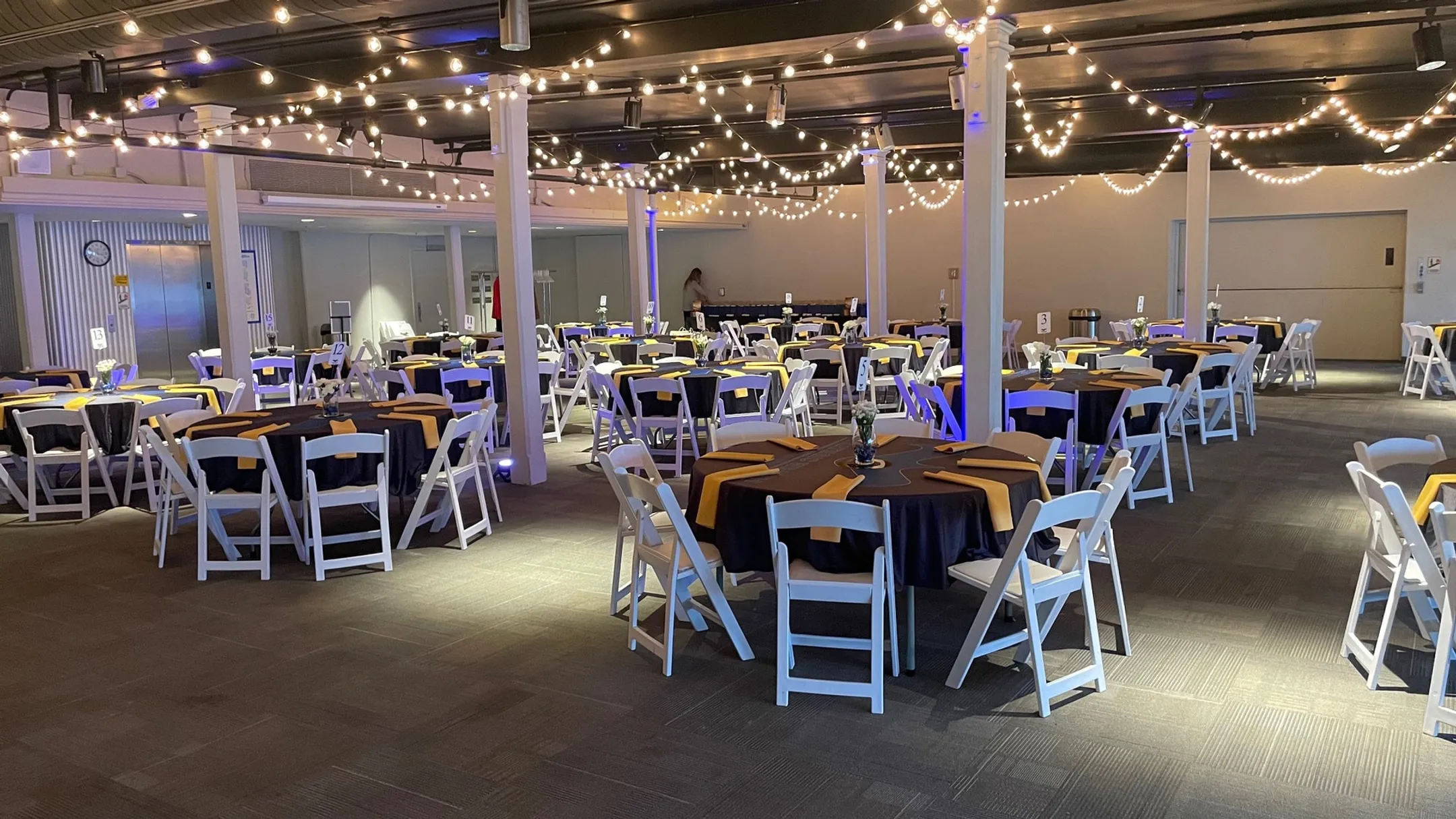 Corporate lunch buffet spread with multiple protein options salad bar and side dishes