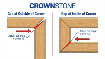 45-degree miter corner gap diagnosis inside versus outside comparison chart