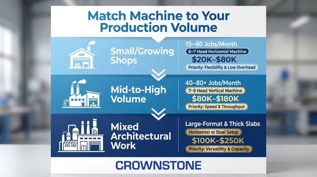 Stone shop production volume machine selection framework three tier comparison