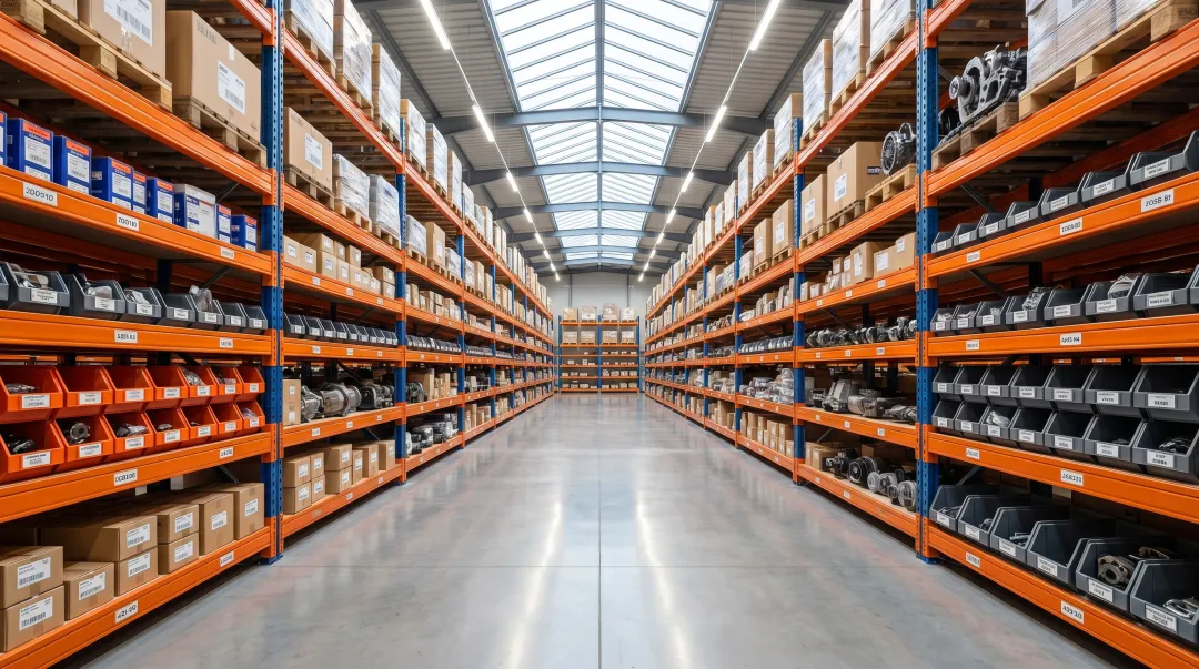 Stone fabrication equipment replacement parts organized in US warehouse facility