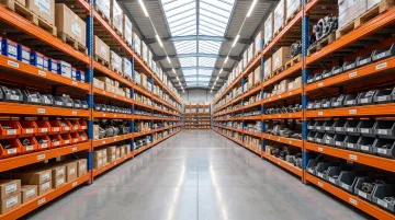 Stone fabrication equipment replacement parts organized in US warehouse facility