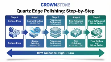 5-step quartz edge polishing process flow from surface prep to mirror finish
