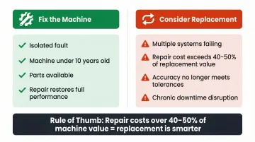 CNC router fix versus replace decision framework comparison infographic