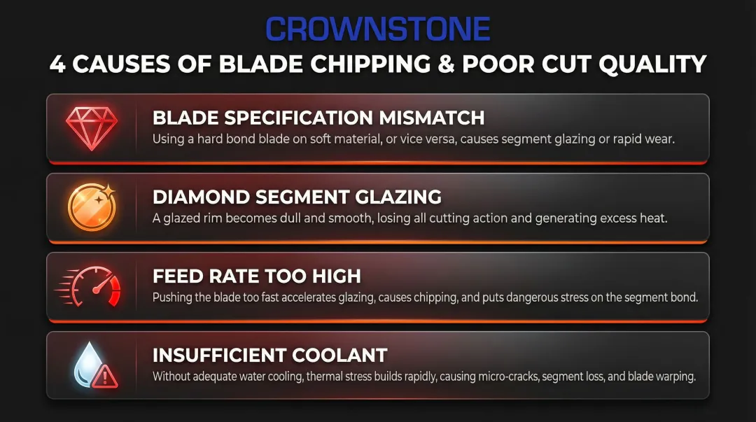 Four root causes of bridge saw blade chipping and poor surface finish