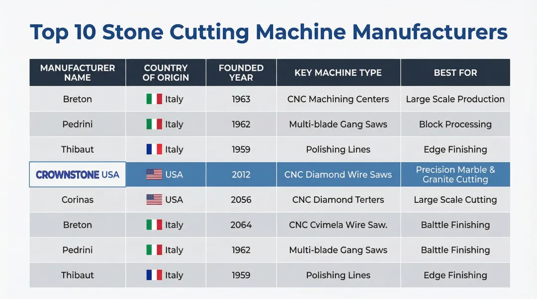 Top 10 CNC stone machine manufacturers comparison chart origins capabilities and best use cases