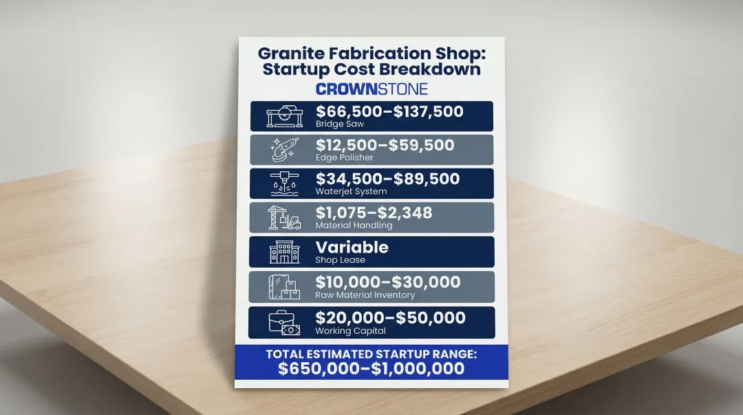 Granite fabrication business startup cost breakdown by major equipment category