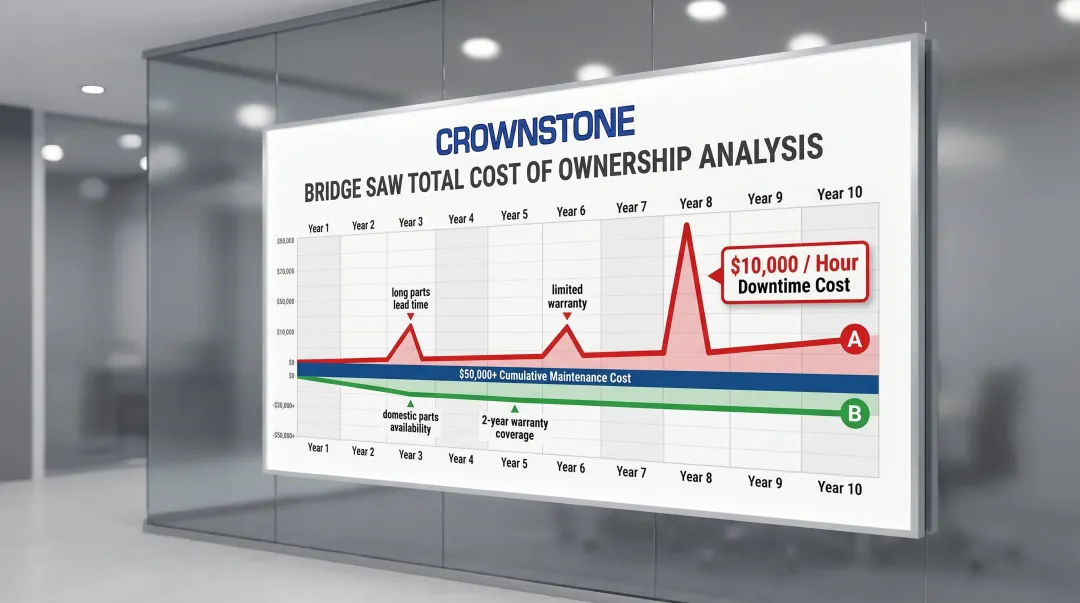 Bridge saw 10-year total cost of ownership breakdown warranty and downtime impact