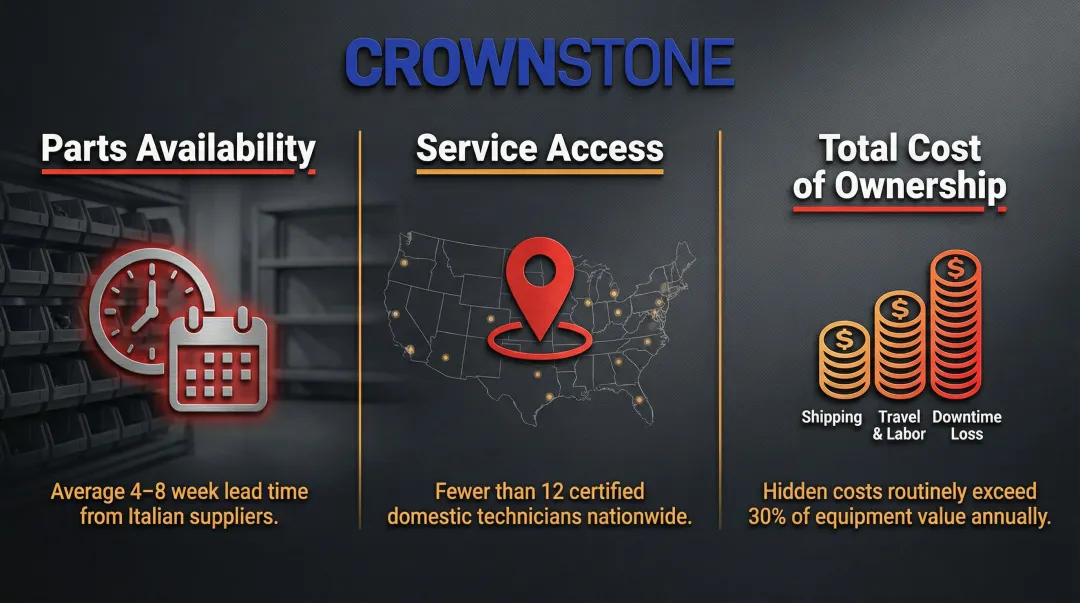 Three key Breton CNC ownership challenges facing U.S. stone fabricators infographic