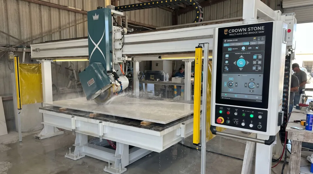 Crown Stone USA bridge saw CNC control panel and multi-axis cutting system