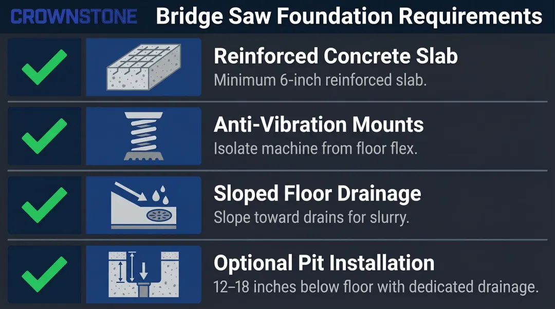Bridge saw foundation requirements checklist with four key specifications
