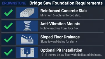 Bridge saw foundation requirements checklist with four key specifications