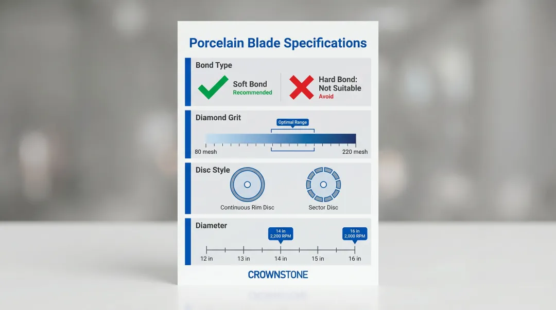 Porcelain blade specification requirements soft bond grit size and diameter guide